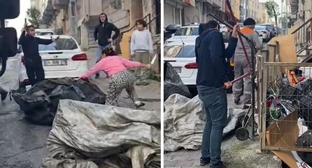 Zabıta ile kağıt toplayıcısı arasında gerginlik