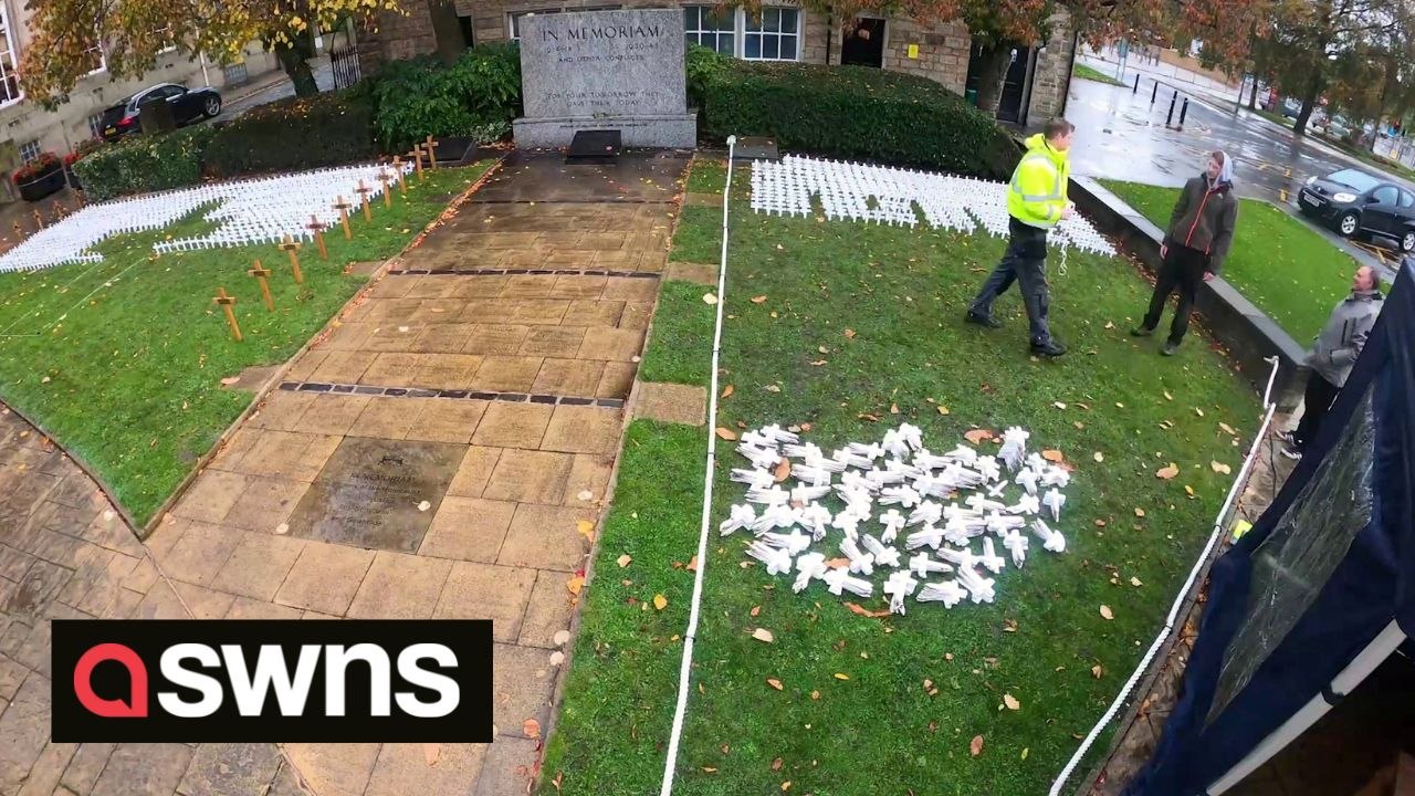 Timelapse shows Royal British Legion volunteers planting 3,460 unnamed crosses in tribute to fallen servicemen