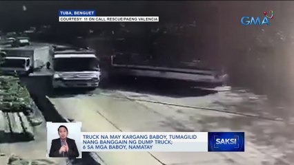 Truck na may kargang baboy, tumagilid nang banggain ng dump truck; 6 sa mga baboy, namatay | Saksi