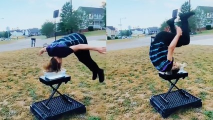 Athletic boy shoots for the sky by trying the 'Flip N' Dip Hair in Water' Challenge