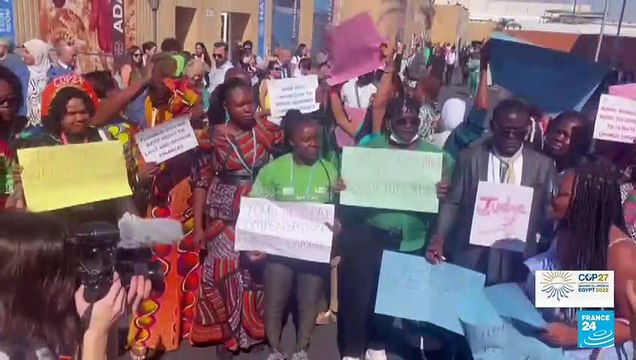 COP27: activistas protestan durante la jornada de negociaciones