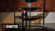 Artist unveils Oil Fountain artwork which flows with engine fluid to highlight our reliance on the black stuff