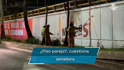 Senadora exhibe video donde pintan barda con mensaje a favor de Ebrard en CDMX