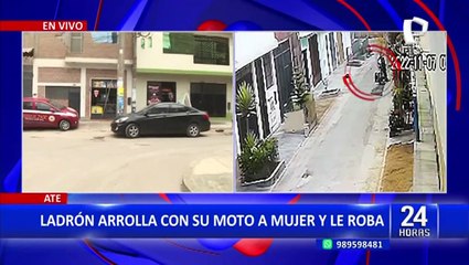 Ate: Delincuente asalta a mujer y la arrolla con su moto