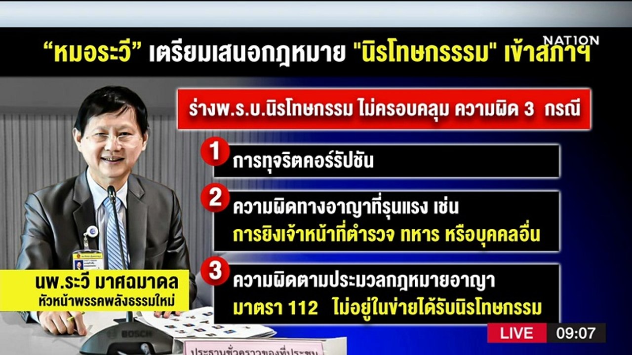 "หมอระวี" แจงร่าง พ.ร.บ.นิรโทษกรรม ไม่ครอบคลุมความผิด 3 กรณี | มอร์นิ่งเนชั่น | NationTV22