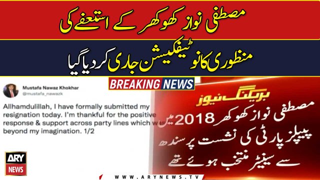 PPP's Mustafa Nawaz Khokhar formally resigns as senator