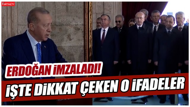 Erdoğan Anıtkabir Özel Defteri'ni imzaladı: Aziz Atatürk, en büyük eserim dediğiniz Türkiye Cumhuriyeti'ni, 85 milyon olarak Türkiye Yüzyılı vizyonu ile geleceğe daha güçlü, daha itibarlı bir şekilde hazırlıyoruz