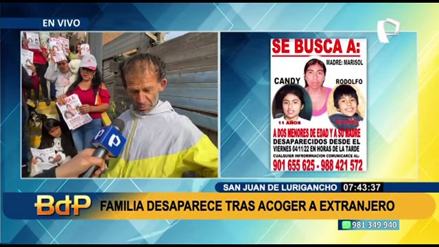 SJL: Madre y sus dos menores hijos desaparecen tras alojar en su casa a extranjero