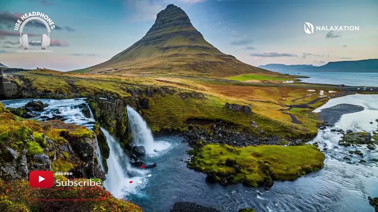 1 hour_of of Beautiful Iceland Waterfall Relaxing Music with Birds Sound For Sleeping, Studying, and Meditation