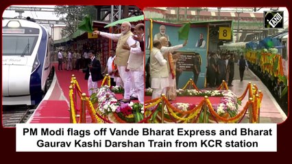 Descargar video: PM Modi flags off Vande Bharat Express and Bharat Gaurav Kashi Darshan Train from KCR station