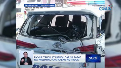 Pickup truck at patrol car sa tapat ng presinto, naatrasan ng truck | Saksi