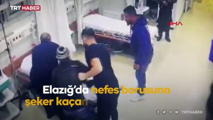 Boğazına şeker kaçan çocuğun kurtarılma anı kamerada