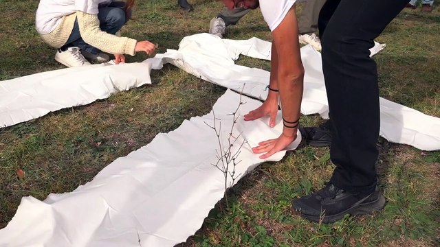 Roma, flash-mob FFF contro l'Egitto: sul prato di Villa Ada la grande gigante Free them all Cop 27