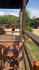 Chicken Chases Woman At Restaurant