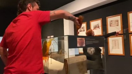 Dos activistas vierten líquido en una vitrina del Museo Egipcio de Barcelona