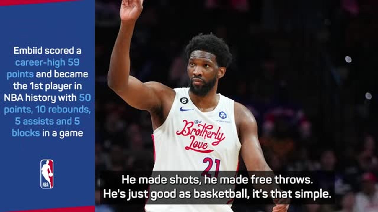 Rivers and Maxey celebrate Embiid's astonishing 59-point game