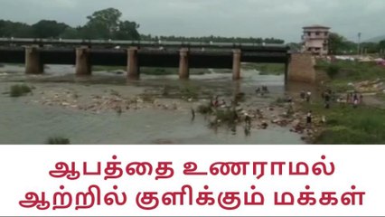 அணைப்பட்டி வைகை ஆற்றில் பாவத்தை உணராமல் குளிக்கும் பொதுமக்கள்