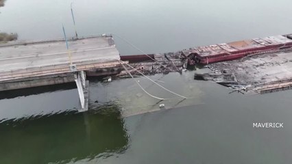 Imágenes a vista de dron del puente de Jersón tras ser atacado por los rusos antes de su retirada