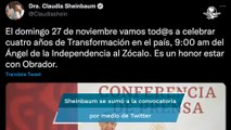 Sheinbaum convoca a marcha por los 4 años de gobierno de AMLO: “Es un honor estar con Obrador”