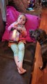 Girl and Her Dog Share Chips