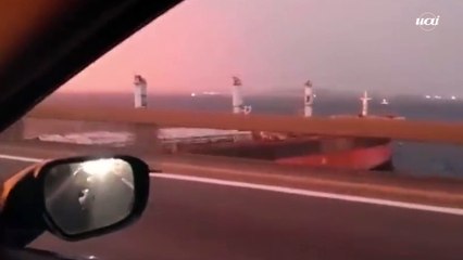 Navio desgovernado bate em estrutura da Ponte Rio-Niterói
