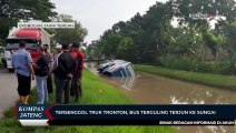 Tersenggol Truk Tronton, Bus Terguling Terjun ke Sungai