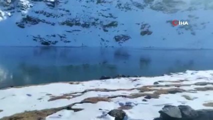 Çalyan Gölü çevresi yağan karla beyaza büründü