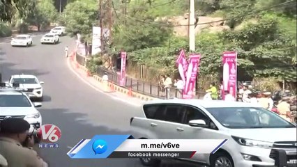 CM KCR Reaches Telangana Bhavan After Pays Tribute To Superstar Krishna | TRS Meeting | V6 News