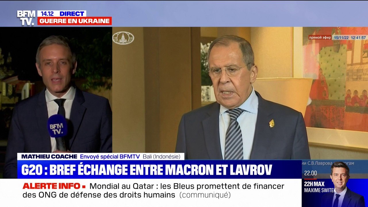 Brève rencontre entre Emmanuel Macron et le ministre russe des Affaires étrangères, Sergueï Lavrov, en Indonésie