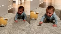 'I'd never seen him crawl so fast' - Adorable baby faces his fear of stuffed animals