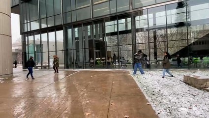 Students make the most of the first snow of the year with a snowball fight