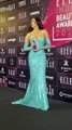Janhvi Kapoor looks like Mermaid in blue off-shoulder gown at #ElleBeautyAwards2022 :mermaid: