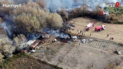 Bursa'da korkutan yangın havadan görüntülendi