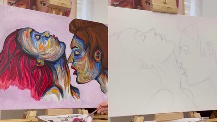 Watch the engaging process of an outstanding painting of a romantic couple