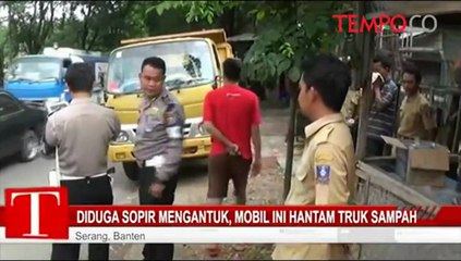 Diduga Sopir Mengantuk, Mobil Ini Hantam Truk Sampah