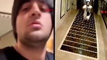 Khagan Zeynalov'un otel koridorunda elinde silahla kaçtığı anlar güvenlik kamerasında