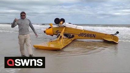 Pilot unscathed after plane lands upside down on a beach in Florida