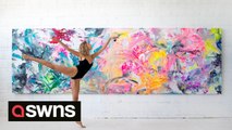 Dancer creates art that is selling for THOUSANDS by dancing on canvases in a bikini