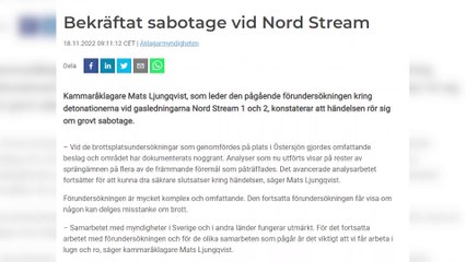 Suecia confirma el hallazgo de "trazas de explosivos" en el Nord Stream