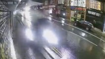 CCTV footage of a car crashing into shops on London Road in Sheffield