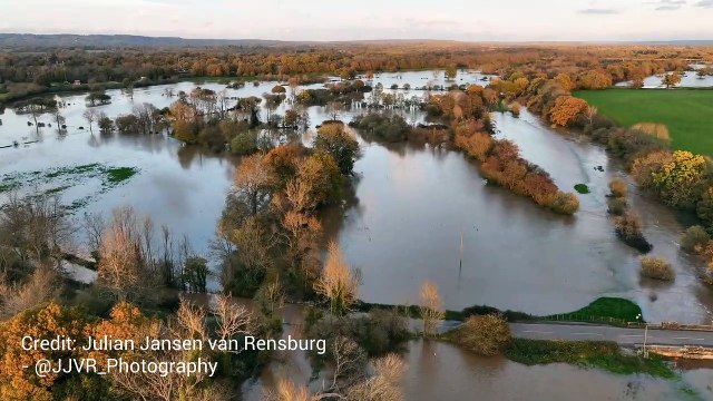 Drone footage shows scale of flooding as River Medway bursts banks