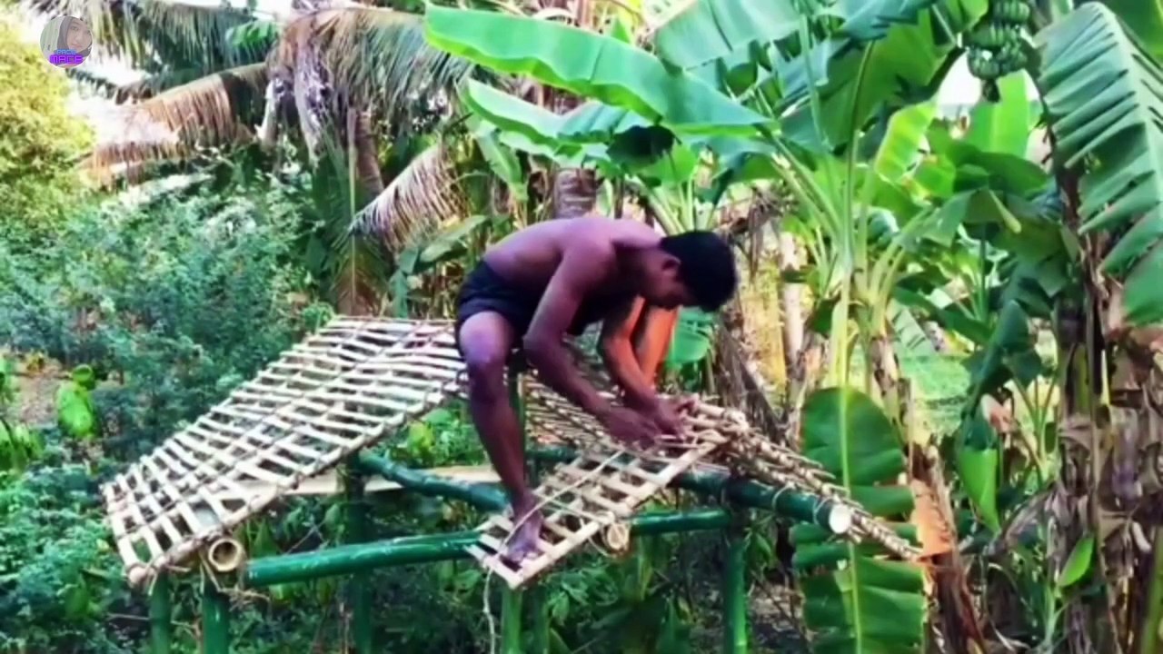 Making a house out of bamboo,, primitive life in the forest || Making a house out of bamboo