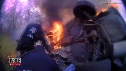 Rescuers Pull Driver Out of Flaming Car After It Crashed