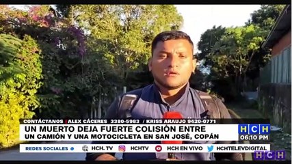 ¡Brutal! Colisión entre camión y motocicleta deja como saldo una persona muerta en Copán