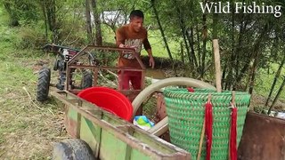 Fishing Exciting, Use Big Pump and A Pig As Bait Catch Many Fish Big By The River, Colorful Fish