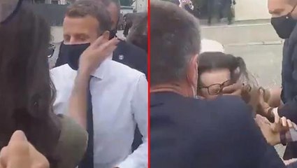 Fransa'da kadın protestocu Cumhurbaşkanı Macron'a tokat attı