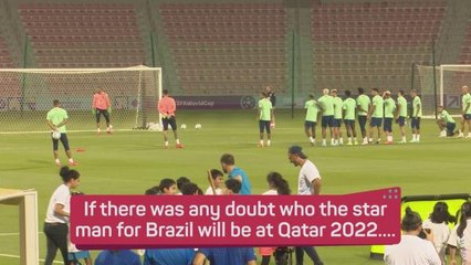 Neymar swarmed after winning goal in Brazil training