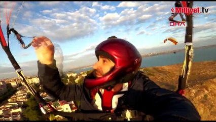 Yamaç paraşütünden canlı yayın yapacaktı! Telefonunu düşürdü