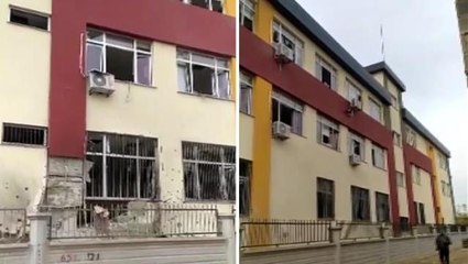 Terör örgütü tarafından fırlatılan roketin isabet ettiği okuldan ilk görüntüler