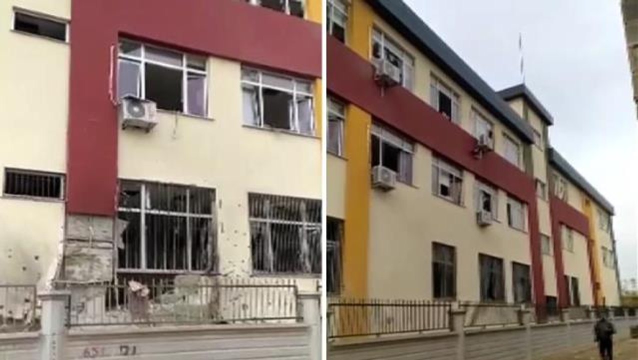 Terör örgütü tarafından fırlatılan roketin isabet ettiği okuldan ilk görüntüler
